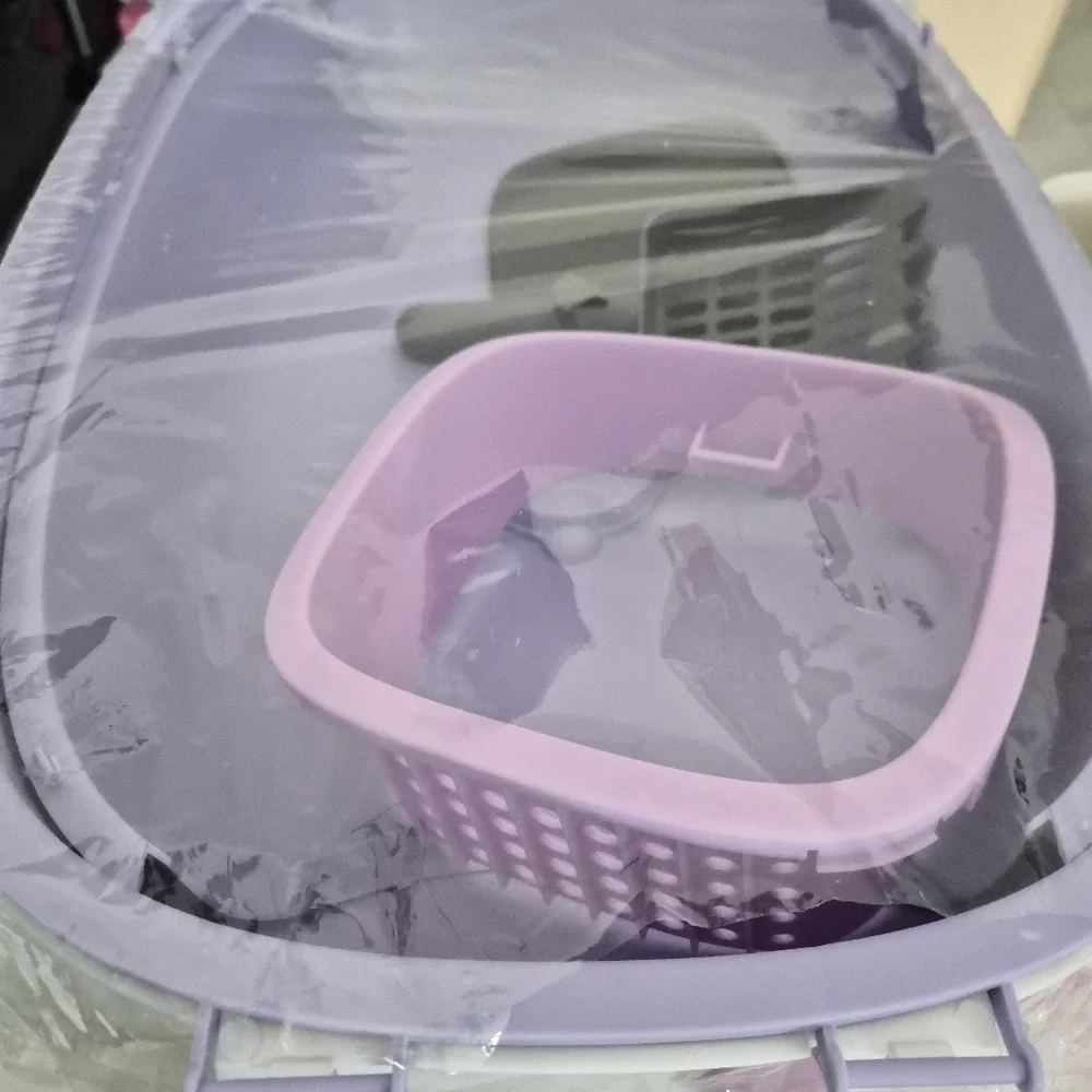 Extra Large Covered Cat Litter Box with Flip Lid Purple And White - Picture 2 of 3
